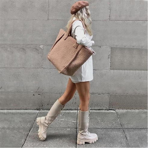I Saw It First - Knitted Knee High Chunky Lace Up Boots