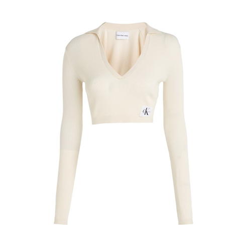 Calvin Klein Jeans - CKJ Label Tight Crop V-Neck Sweater