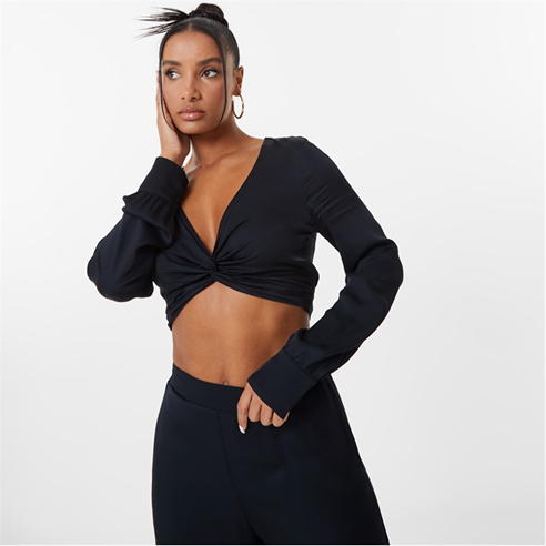 Jack Wills - Satin Tie Back Long Sleeve Crop Top