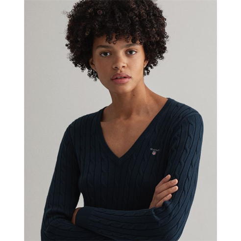 Gant - Gant V Neck Cable Knit Jumper Womens