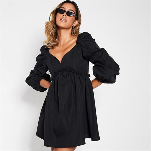 I Saw It First - V Neck Puff Sleeve Smock Dress