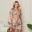 BROWN LEOPARD - I Saw It First - Leopard Print Tie Front Satin Top Co-Ord