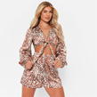 BROWN LEOPARD - I Saw It First - Leopard Print Tie Front Satin Top Co-Ord