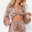 BROWN LEOPARD - I Saw It First - Leopard Print Tie Front Satin Top Co-Ord
