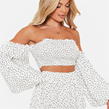 POLKA DOT - I Saw It First - Printed Shirred Puff Sleeve Bandeau Crop Top Co-Ord