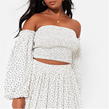 POLKA DOT - I Saw It First - Printed Shirred Puff Sleeve Bandeau Crop Top Co-Ord