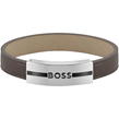 Brown - Boss - Mens BOSS Luke  Steel Brown Leather Bracelet