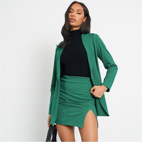 I Saw It First - Houndstooth Split Detail Mini Skirt