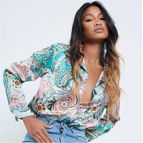 I Saw It First - Multi Paisley Scarf Print Satin Shirt