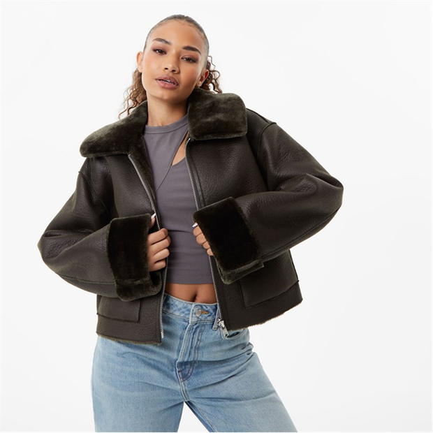 Denim & faux hot sale shearling reversible jacket