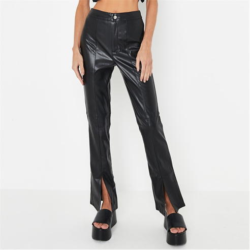 Missguided - Petite Faux Leather Split Hem Trousers