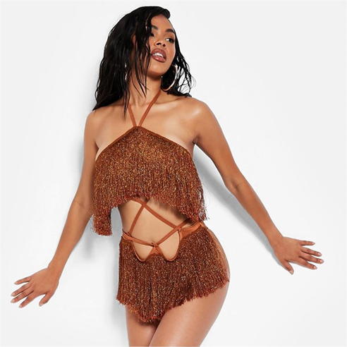 I Saw It First - Cut Out Tassel Fringe Swimsuit