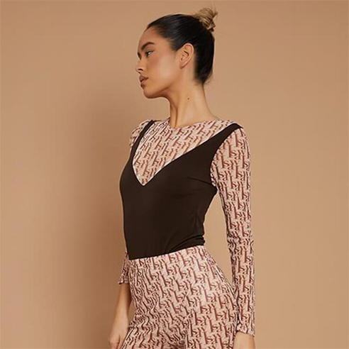 I Saw It First - ISAW Monogram V Neck Detail Bodysuit