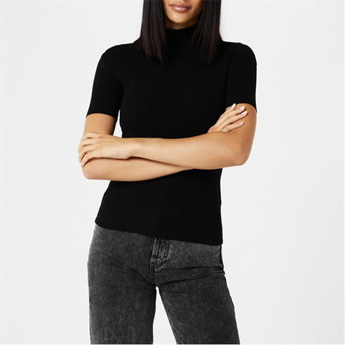 Hugo - Sharize High Neck Ribbed Top