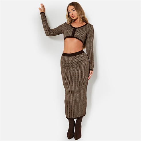 I Saw It First - Monogram Knitted Midi Skirt