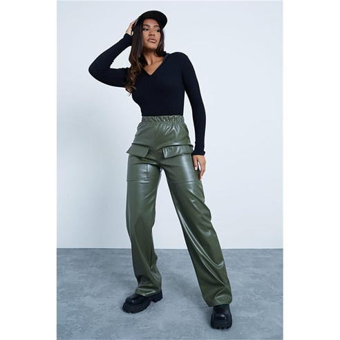 I Saw It First - Faux Leather Wide Leg Utility Trousers