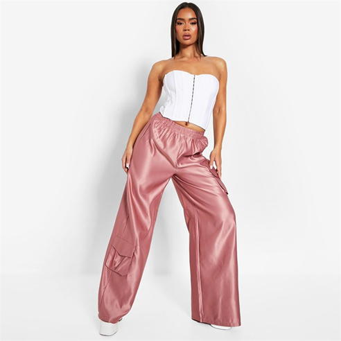 I Saw It First - Pocket Detail Satin Cargo Trousers