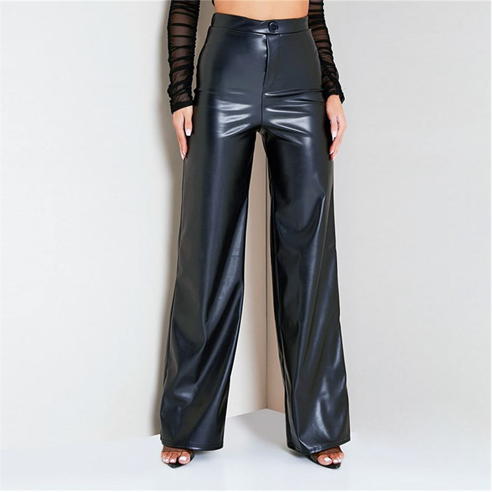 I Saw It First - Faux Leather Placket Wide Leg Trousers
