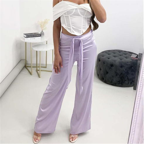 I Saw It First - Wide Leg Belted Satin Trousers