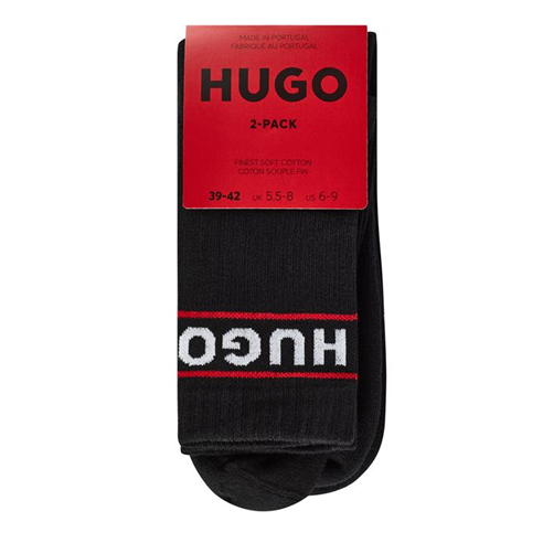 HUGO - 2 Pack Ribbed Logo Crew Socks